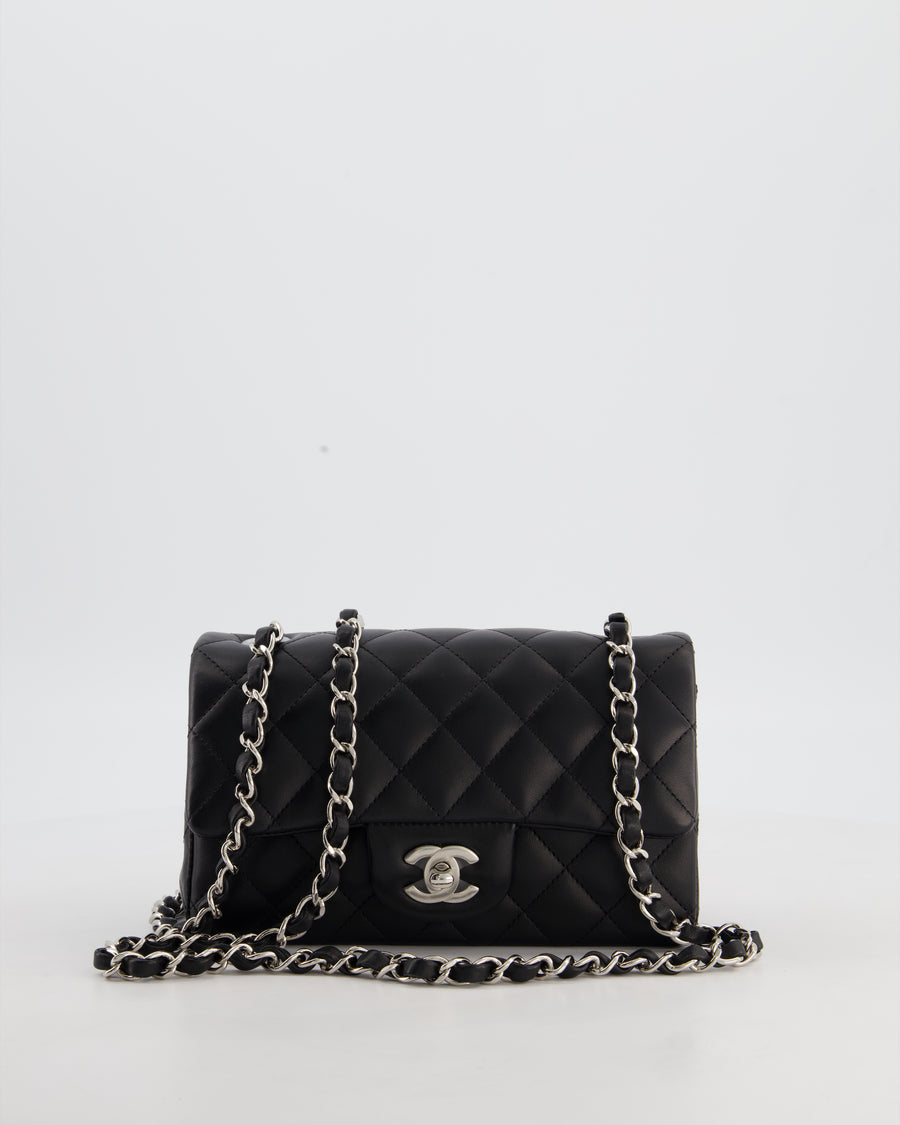 Chanel Black Mini Rectangular Flap Bag in Lambskin Leather with Silver Hardware