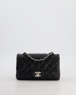 Chanel Black Mini Rectangular Flap Bag in Lambskin Leather with Silver Hardware