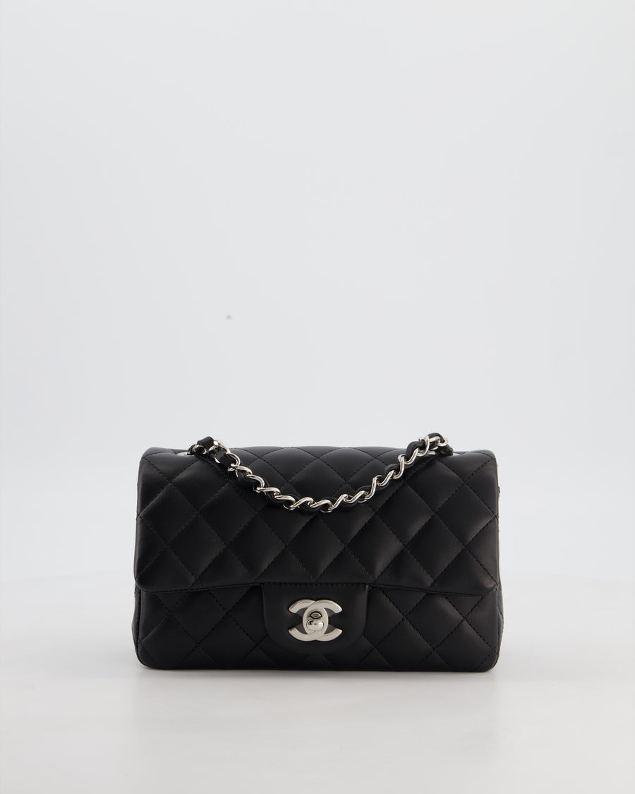 Chanel Black Mini Rectangular Flap Bag in Lambskin Leather with Silver Hardware