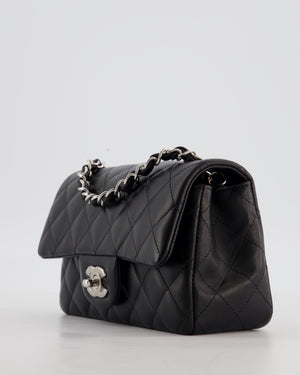 Chanel Black Mini Rectangular Flap Bag in Lambskin Leather with Silver Hardware