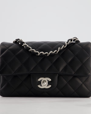 Chanel Black Mini Rectangular Flap Bag in Lambskin Leather with Silver Hardware