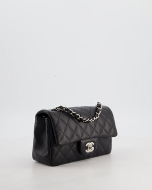 Chanel Black Mini Rectangular Flap Bag in Lambskin Leather with Silver Hardware