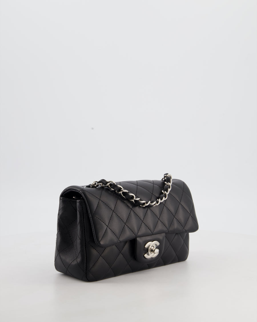 Chanel Black Mini Rectangular Flap Bag in Lambskin Leather with Silver Hardware