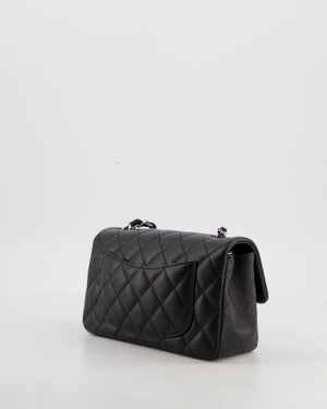 Chanel Black Mini Rectangular Flap Bag in Lambskin Leather with Silver Hardware
