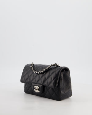 Chanel Black Mini Rectangular Flap Bag in Lambskin Leather with Silver Hardware