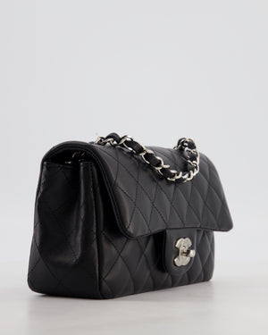 Chanel Black Mini Rectangular Flap Bag in Lambskin Leather with Silver Hardware