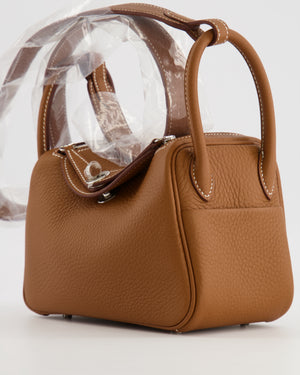 Hermès Mini Lindy Bag in Gold Taurillon Clemence Leather with Palladium Hardware