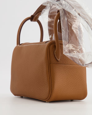 Hermès Mini Lindy Bag in Gold Taurillon Clemence Leather with Palladium Hardware