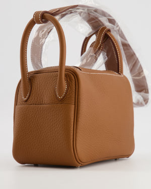 Hermès Mini Lindy Bag in Gold Taurillon Clemence Leather with Palladium Hardware