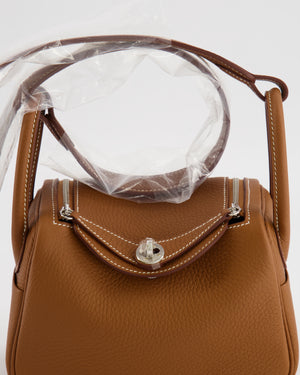 Hermès Mini Lindy Bag in Gold Taurillon Clemence Leather with Palladium Hardware