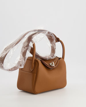 Hermès Mini Lindy Bag in Gold Taurillon Clemence Leather with Palladium Hardware