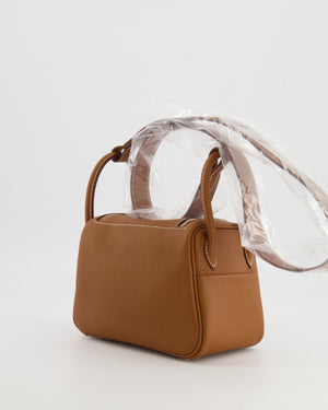 Hermès Mini Lindy Bag in Gold Taurillon Clemence Leather with Palladium Hardware