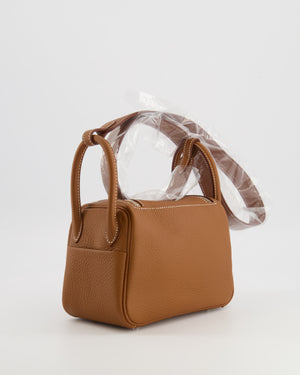 Hermès Mini Lindy Bag in Gold Taurillon Clemence Leather with Palladium Hardware