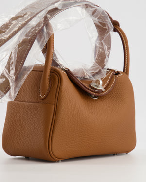 Hermès Mini Lindy Bag in Gold Taurillon Clemence Leather with Palladium Hardware