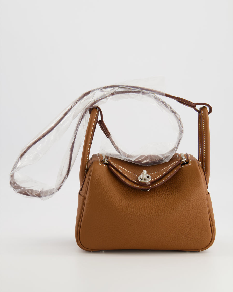 Hermès Mini Lindy Bag in Gold Taurillon Clemence Leather with Palladium Hardware
