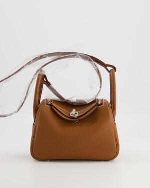 Hermès Mini Lindy Bag in Gold Taurillon Clemence Leather with Palladium Hardware