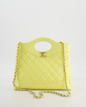 Chanel Small 31 Bag with Chain in Yellow Shiny Calfskin Leather with Champagne Gold Hardware