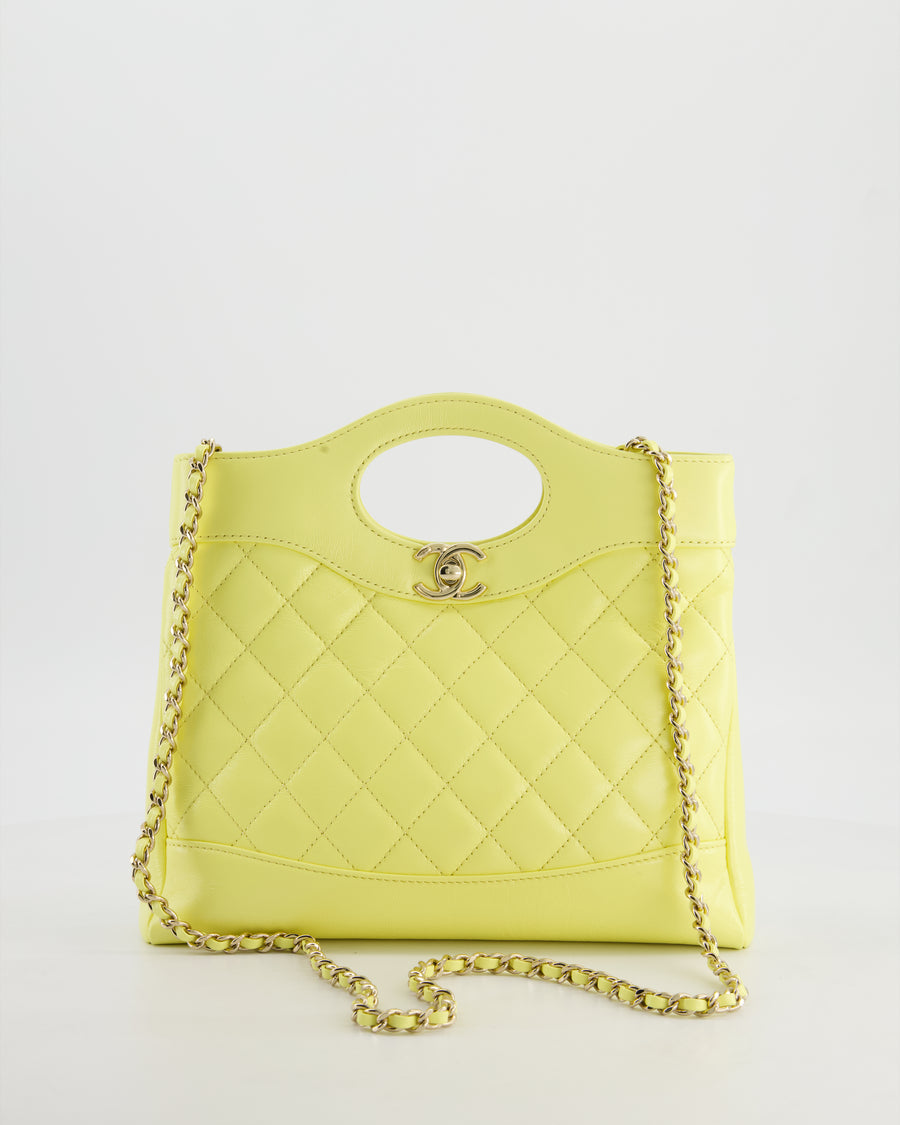 Chanel Small 31 Bag with Chain in Yellow Shiny Calfskin Leather with Champagne Gold Hardware