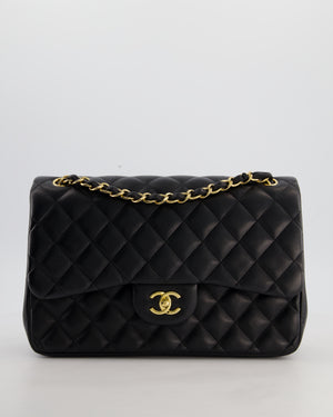 Chanel Classic Jumbo Double Flap Bag in Black Lambskin Leather with Gold Hardware