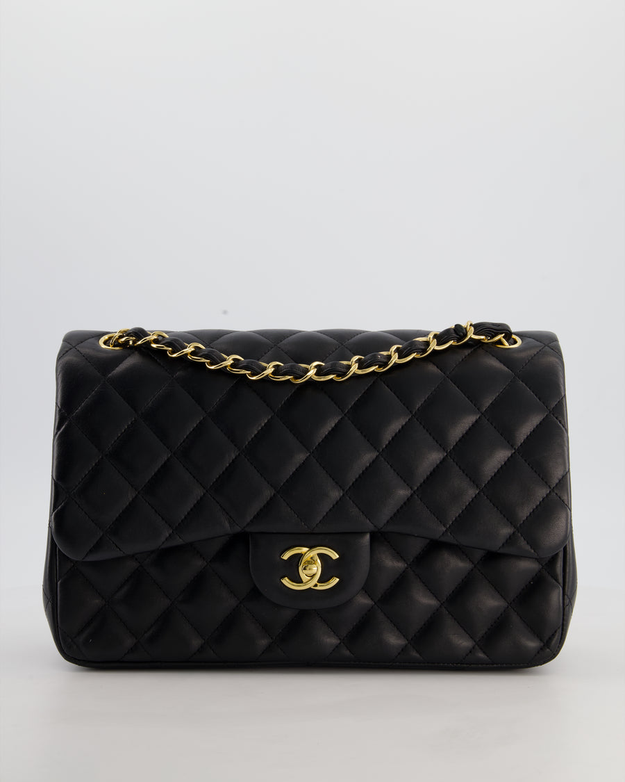 Chanel Classic Jumbo Double Flap Bag in Black Lambskin Leather with Gold Hardware