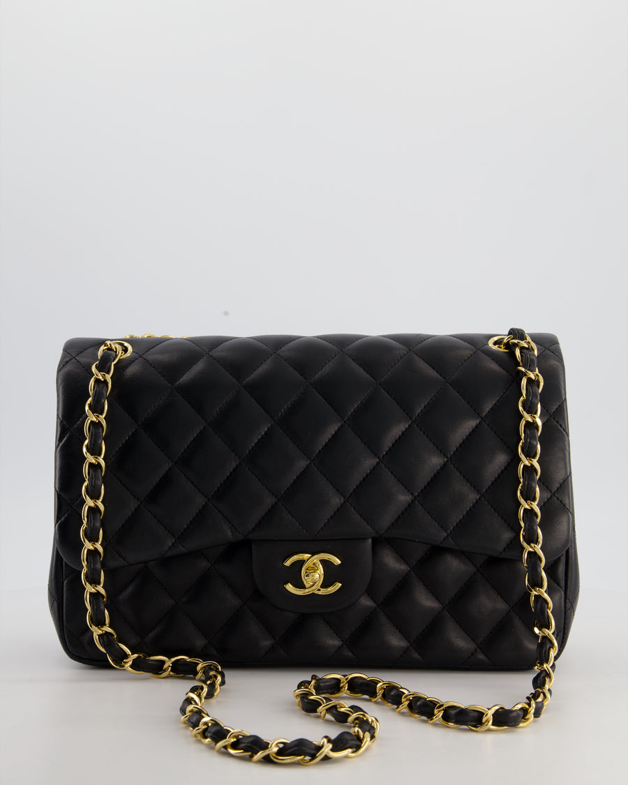 Chanel Classic Jumbo Double Flap Bag in Black Lambskin Leather with Gold Hardware