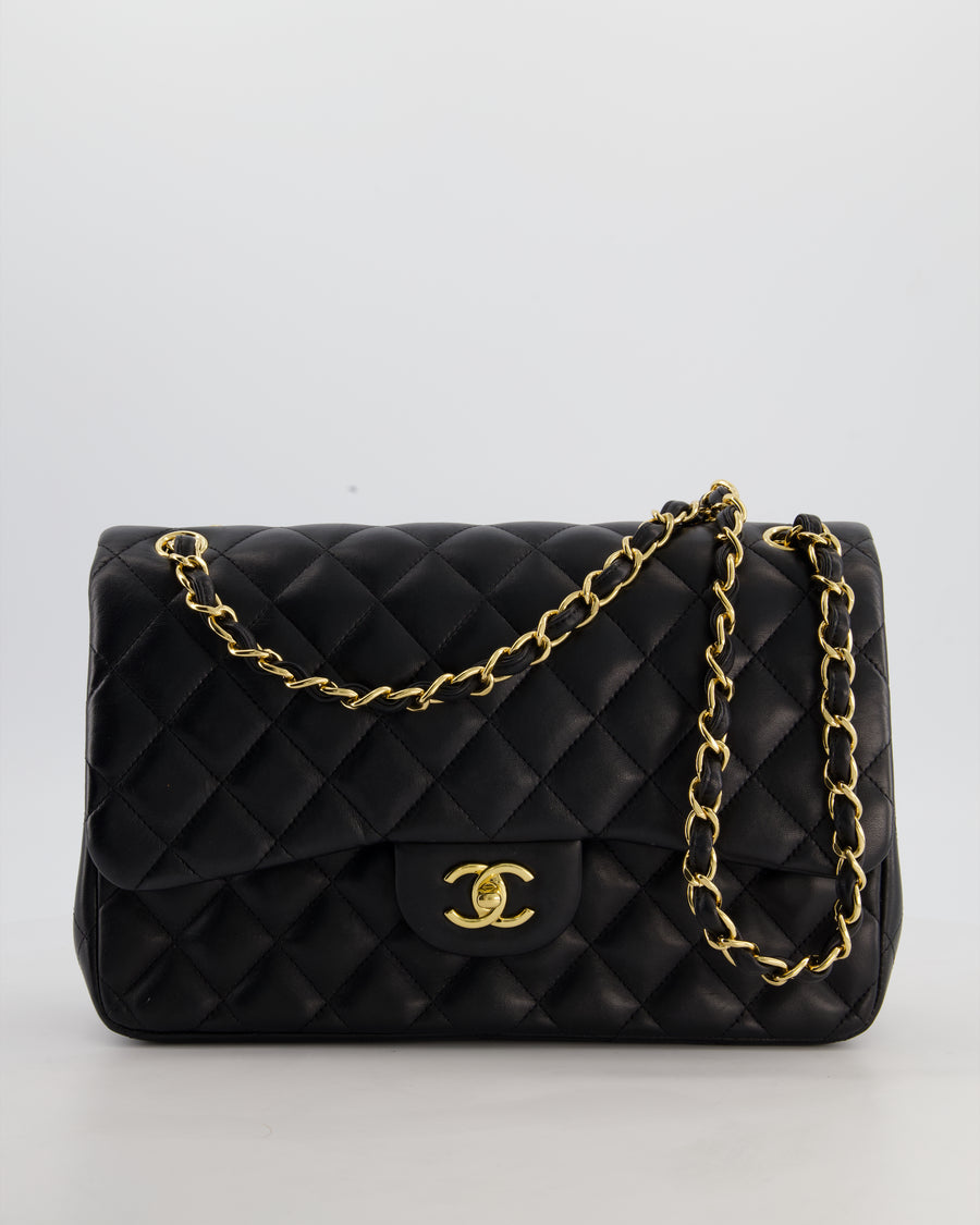 Chanel Classic Jumbo Double Flap Bag in Black Lambskin Leather with Gold Hardware