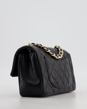 Chanel Black Mini Rectangular Single Flap Bag with Coco Charms in Lambskin Leather with Champagne Gold Hardware