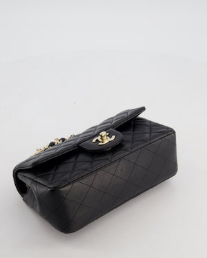 Chanel Black Mini Rectangular Single Flap Bag with Coco Charms in Lambskin Leather with Champagne Gold Hardware