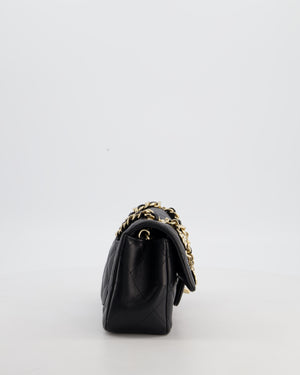 Chanel Black Mini Rectangular Single Flap Bag with Coco Charms in Lambskin Leather with Champagne Gold Hardware