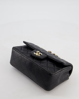 Chanel Black Mini Rectangular Single Flap Bag with Coco Charms in Lambskin Leather with Champagne Gold Hardware