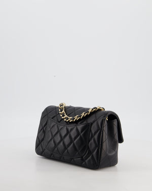 Chanel Black Mini Rectangular Single Flap Bag with Coco Charms in Lambskin Leather with Champagne Gold Hardware