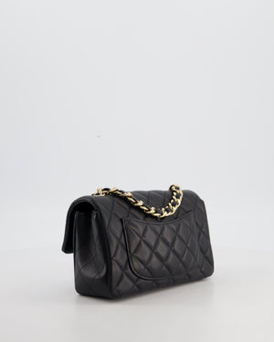 Chanel Black Mini Rectangular Single Flap Bag with Coco Charms in Lambskin Leather with Champagne Gold Hardware