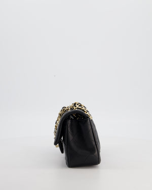 Chanel Black Mini Rectangular Single Flap Bag with Coco Charms in Lambskin Leather with Champagne Gold Hardware