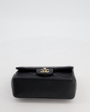 Chanel Black Mini Rectangular Single Flap Bag with Coco Charms in Lambskin Leather with Champagne Gold Hardware