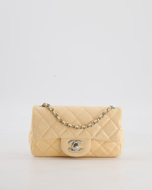 Chanel Beige Ultra Mini Rectangular Flap Bag in Patent Leather with Silver Hardware