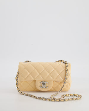 Chanel Beige Ultra Mini Rectangular Flap Bag in Patent Leather with Silver Hardware