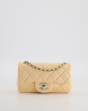 Chanel Beige Ultra Mini Rectangular Flap Bag in Patent Leather with Silver Hardware