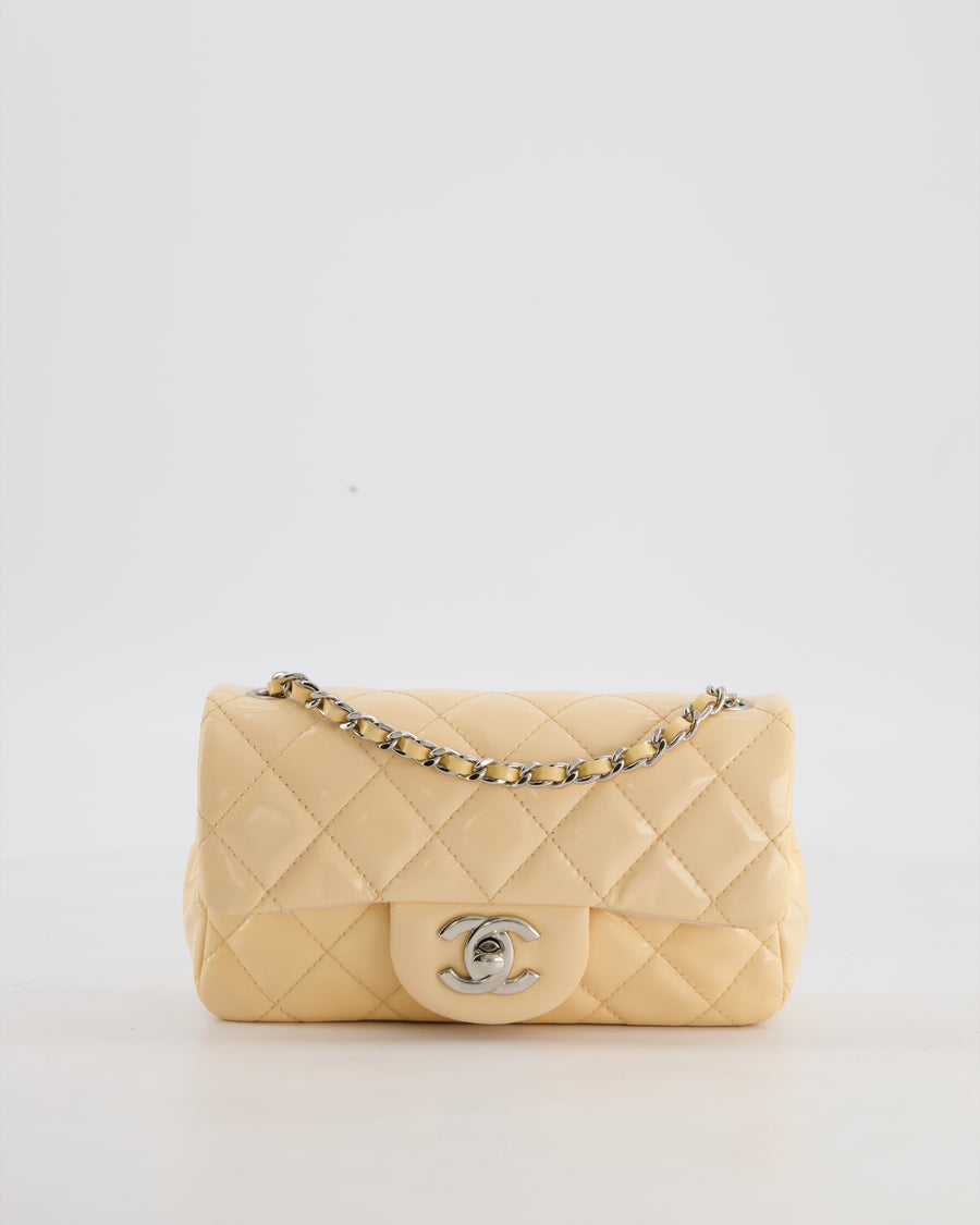 Chanel Beige Ultra Mini Rectangular Flap Bag in Patent Leather with Silver Hardware