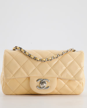 Chanel Beige Ultra Mini Rectangular Flap Bag in Patent Leather with Silver Hardware