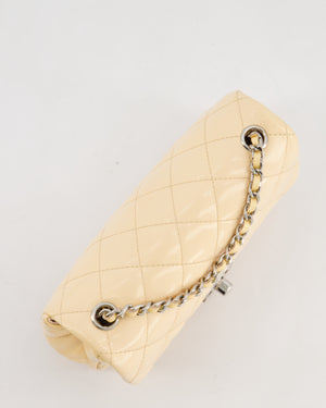Chanel Beige Ultra Mini Rectangular Flap Bag in Patent Leather with Silver Hardware