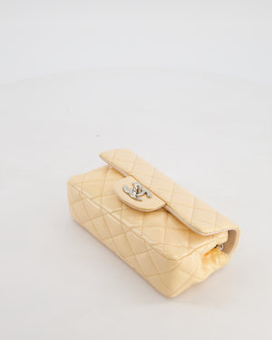 Chanel Beige Ultra Mini Rectangular Flap Bag in Patent Leather with Silver Hardware