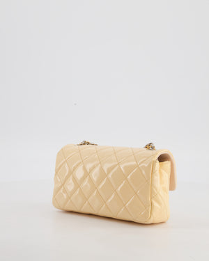 Chanel Beige Ultra Mini Rectangular Flap Bag in Patent Leather with Silver Hardware