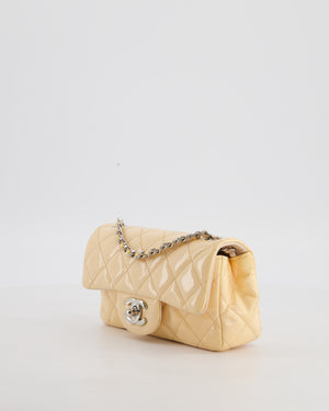 Chanel Beige Ultra Mini Rectangular Flap Bag in Patent Leather with Silver Hardware