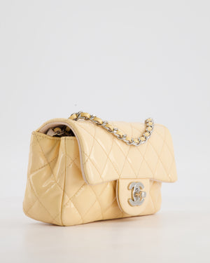 Chanel Beige Ultra Mini Rectangular Flap Bag in Patent Leather with Silver Hardware