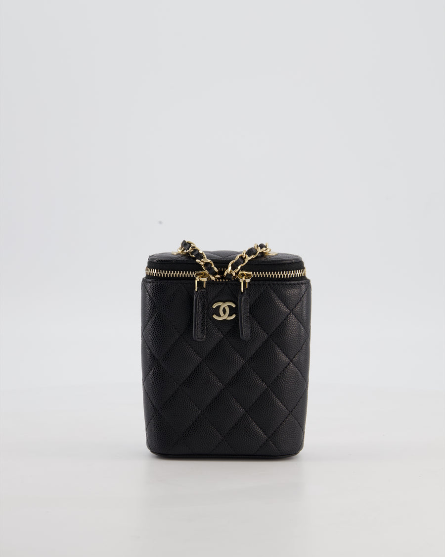 Chanel Black Mini Vertical Vanity Bag in Caviar Leather with Champagne Gold Hardware