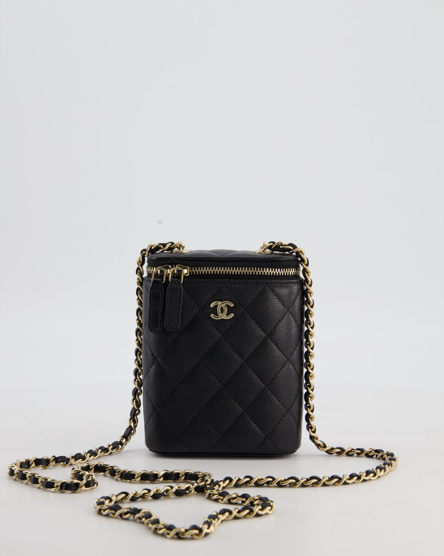 Chanel Black Mini Vertical Vanity Bag in Caviar Leather with Champagne Gold Hardware