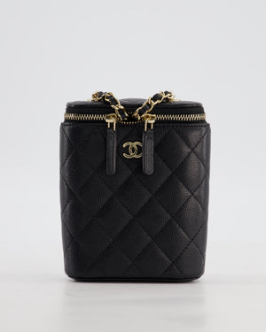 Chanel Black Mini Vertical Vanity Bag in Caviar Leather with Champagne Gold Hardware