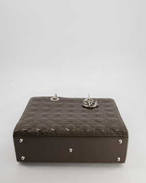 Christian Dior Large Lady Dior Bag in Dark Olive Green Patent Leather with Silver Hardware RRP £5,600