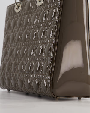Christian Dior Large Lady Dior Bag in Dark Olive Green Patent Leather with Silver Hardware RRP £5,600