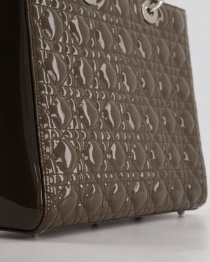 Christian Dior Large Lady Dior Bag in Dark Olive Green Patent Leather with Silver Hardware RRP £5,600